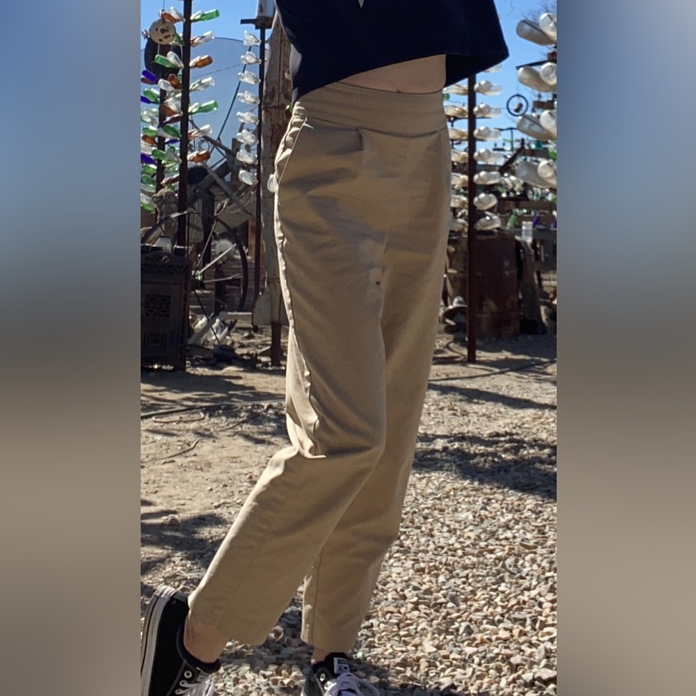 Khaki High-Waisted Tapered Pants with Lace-Up Detail